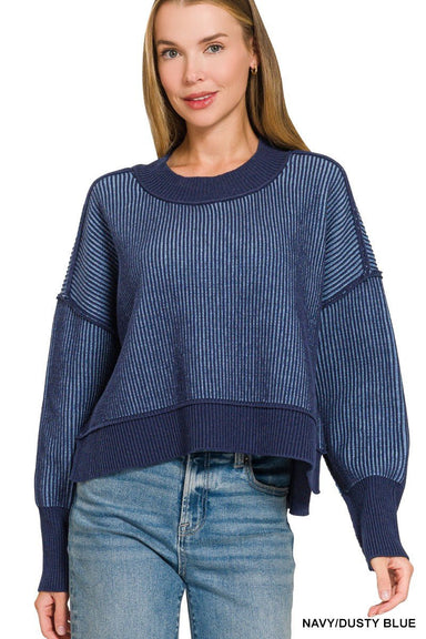 Zenana Two-Tone Exposed Seam Sweater - The Bronze Butterfly