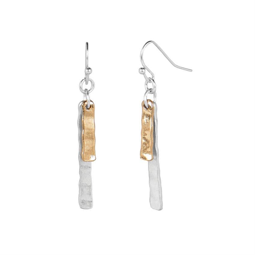 Mixed Metal Layered Hammered Dangle Earrings