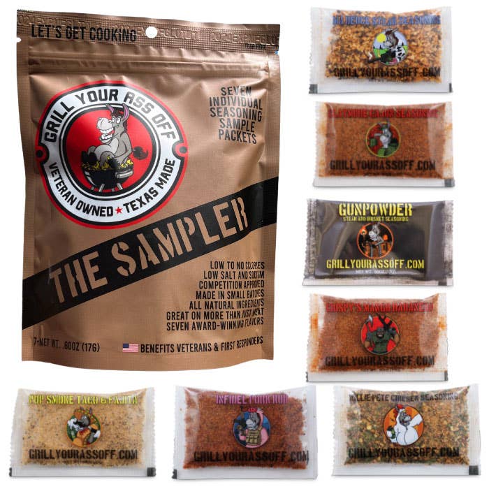 The Sampler - 7 Pack of Seasonings & Spices, Rubs, BBQ, Gift