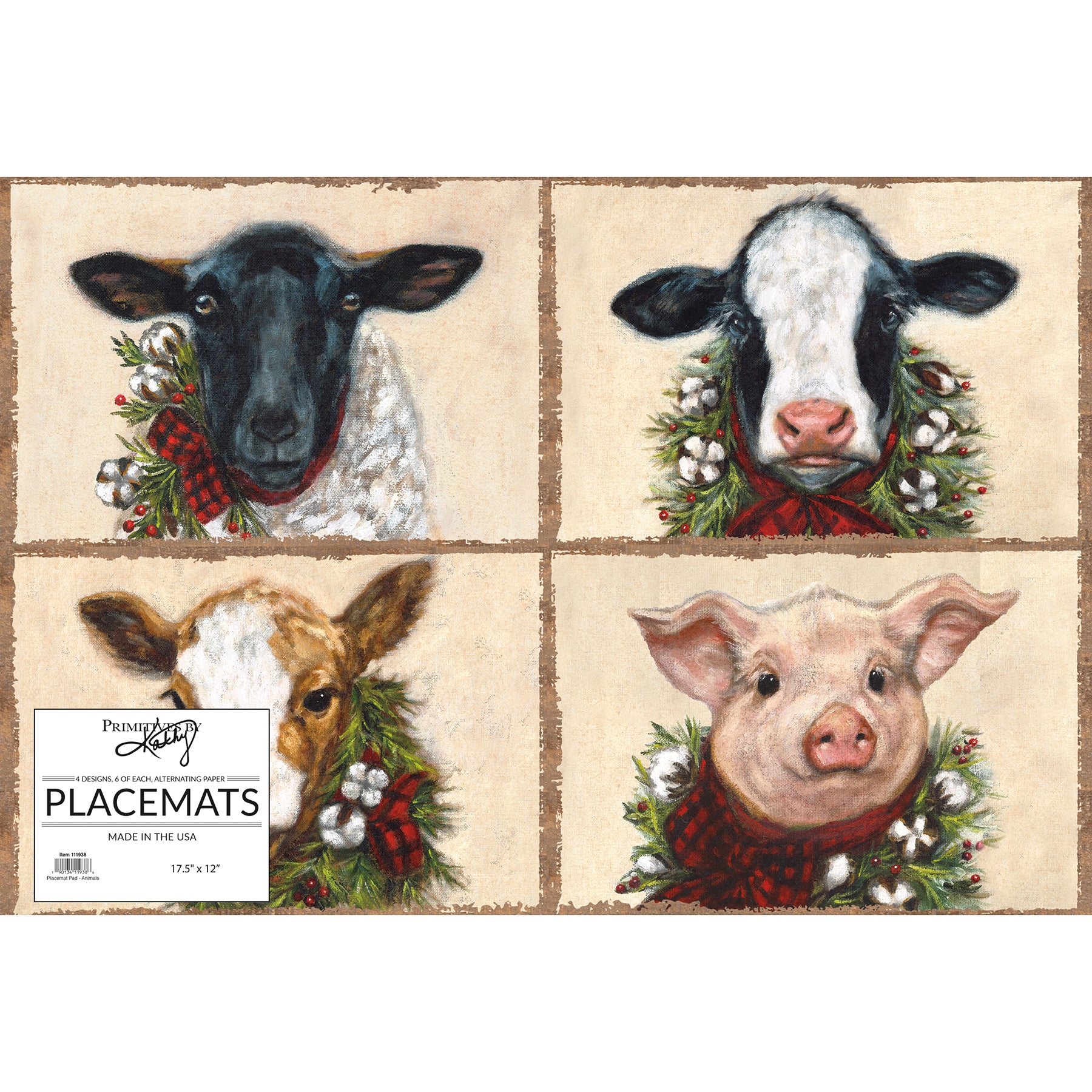 Christmas placemats featuring farm animals.