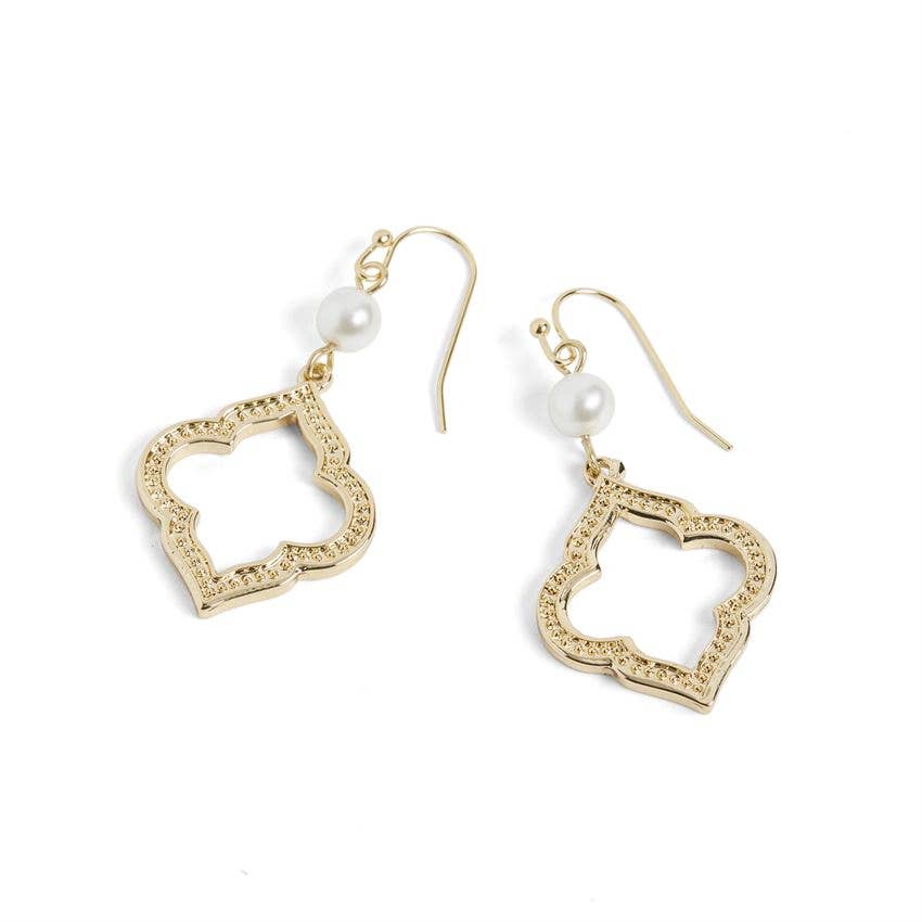 Pearl Open Shape Dangle Earrings - Gold