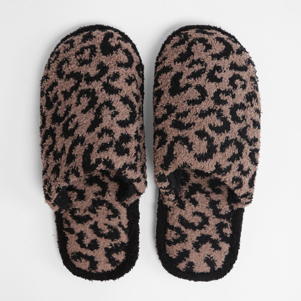 Fuzzy Leopard Print Slippers
