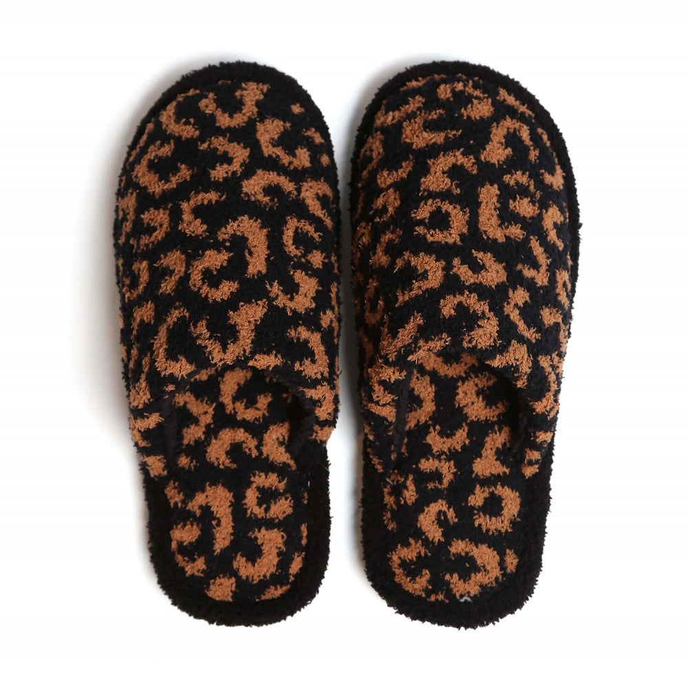 Fuzzy Leopard Print Slippers