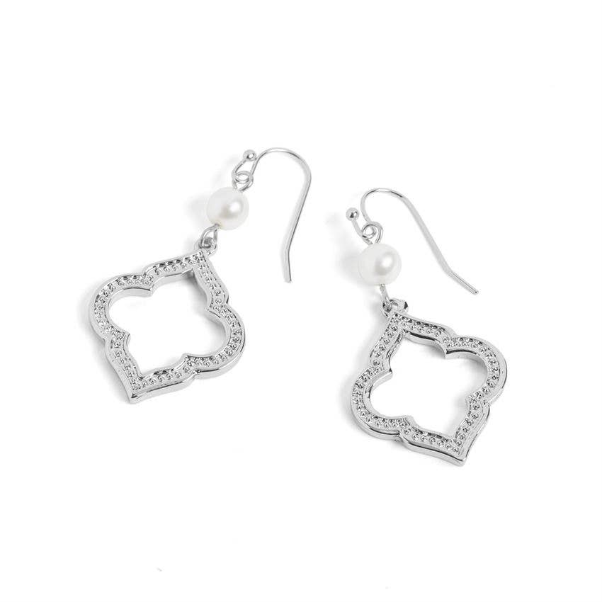 Pearl Open Shape Dangle Earrings - Silver