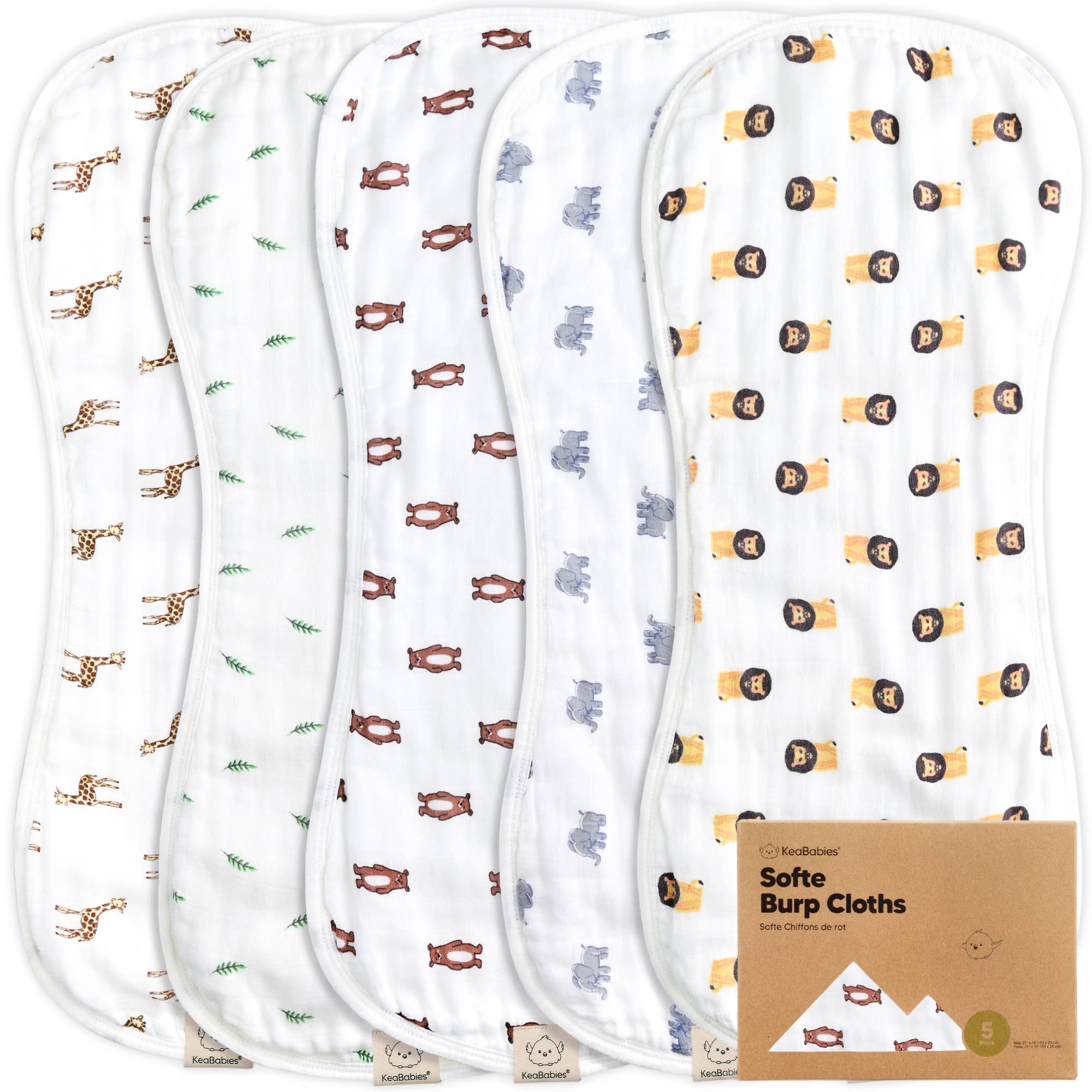 KeaBabies 5-Pack Softe Burp Cloths