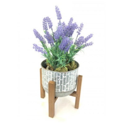 Med White Wash Planter /Wood stand