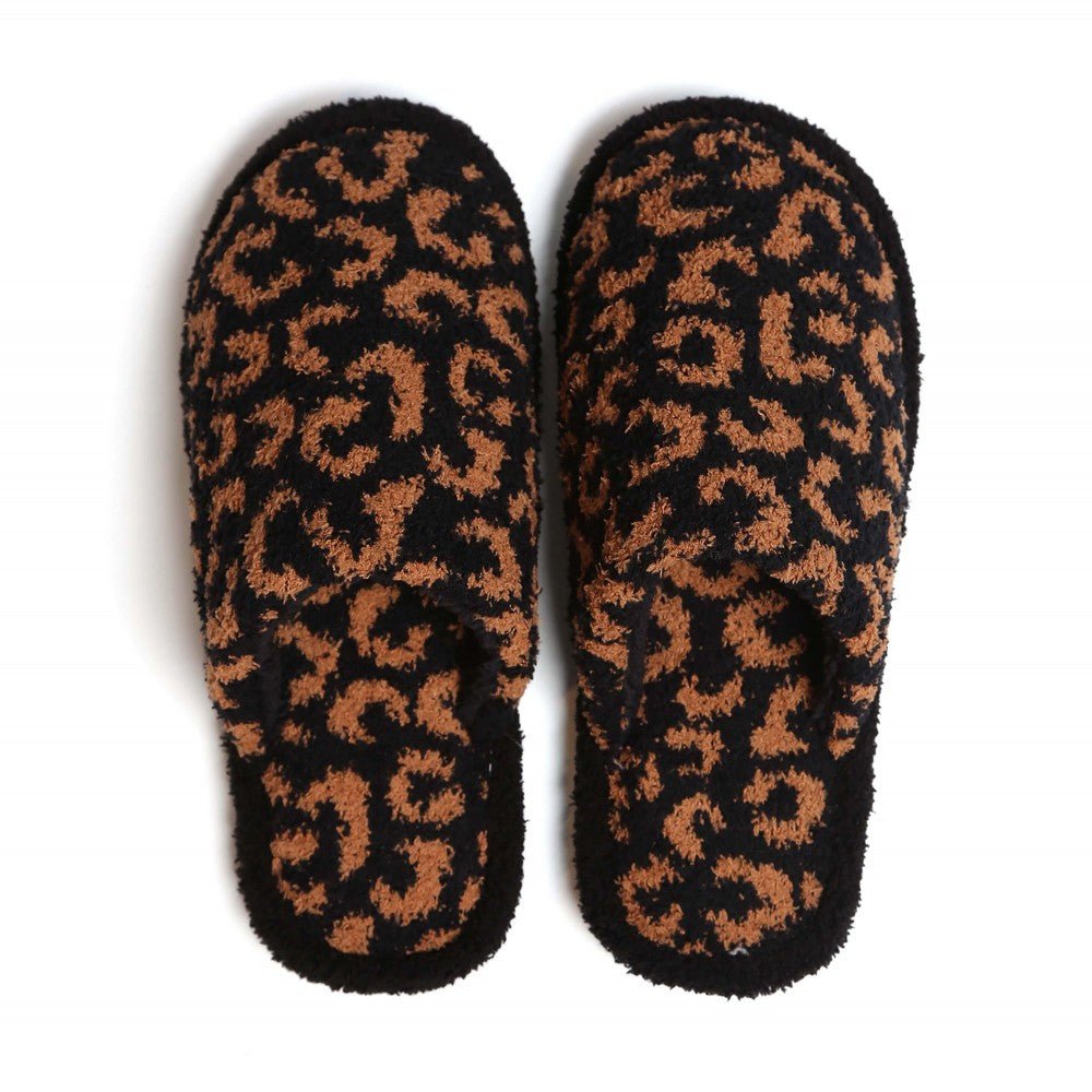 Fuzzy Leopard Print Slippers - The Bronze Butterfly