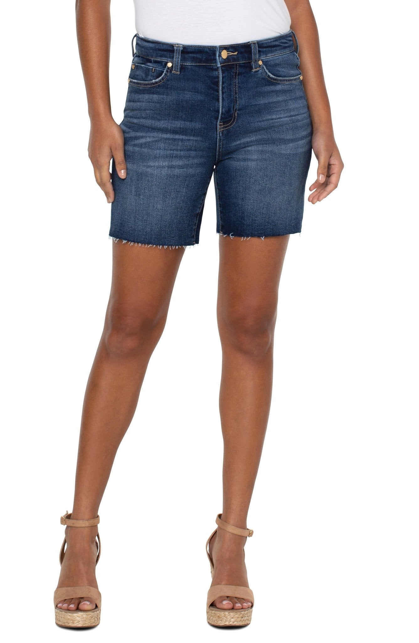 Liverpool Women's Kristy Hi - Rise Cut Hem Vintage Denim Short 7" - The Bronze Butterfly