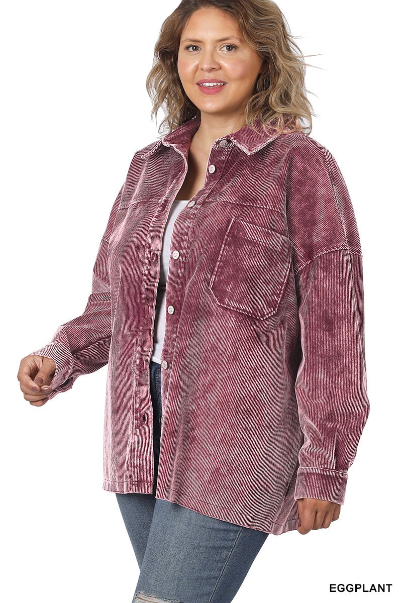 Mineral Washed Corduroy Shacket - The Bronze Butterfly