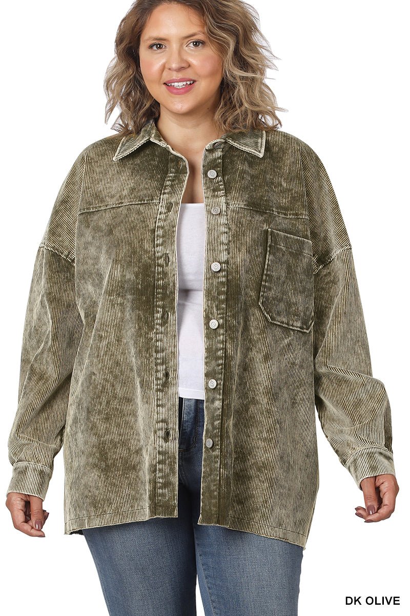 Mineral Washed Corduroy Shacket - The Bronze Butterfly