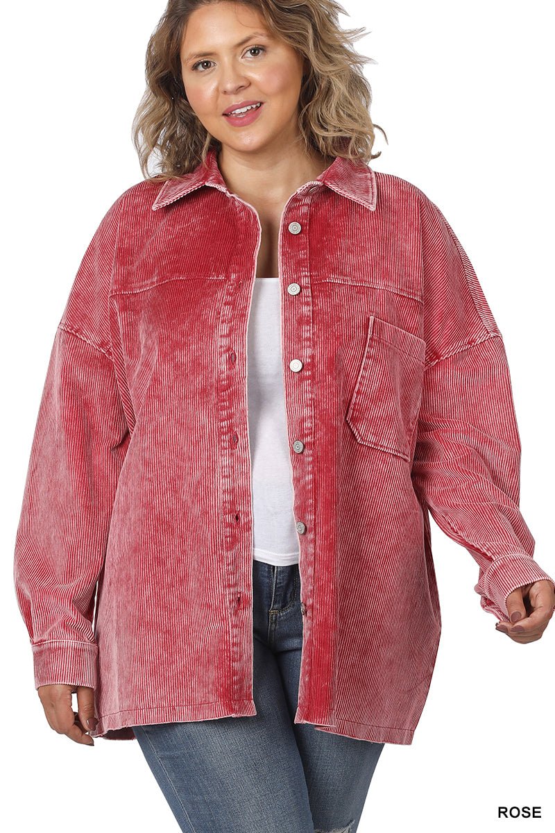 Mineral Washed Corduroy Shacket - The Bronze Butterfly