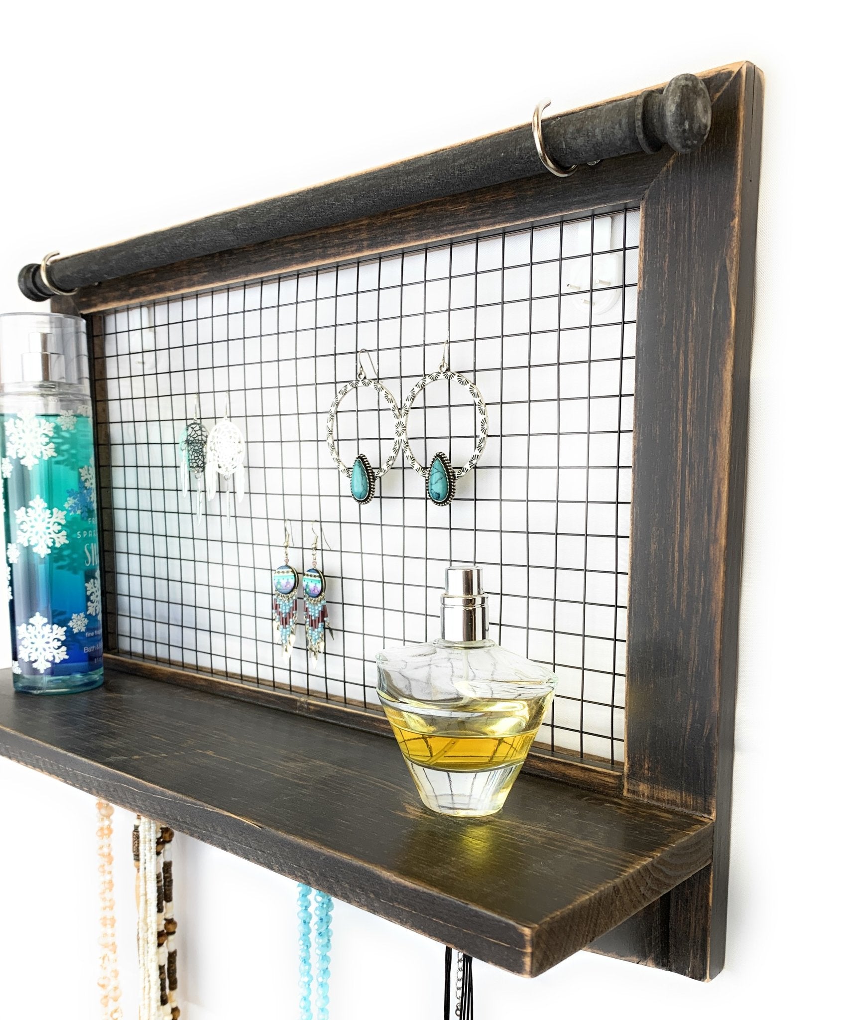 Rustic Wood Wall - mounted Jewelry Wooden Organizer - The Bronze Butterfly