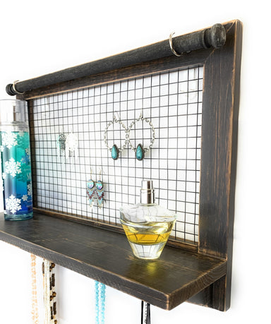 Rustic Wood Wall - mounted Jewelry Wooden Organizer - The Bronze Butterfly