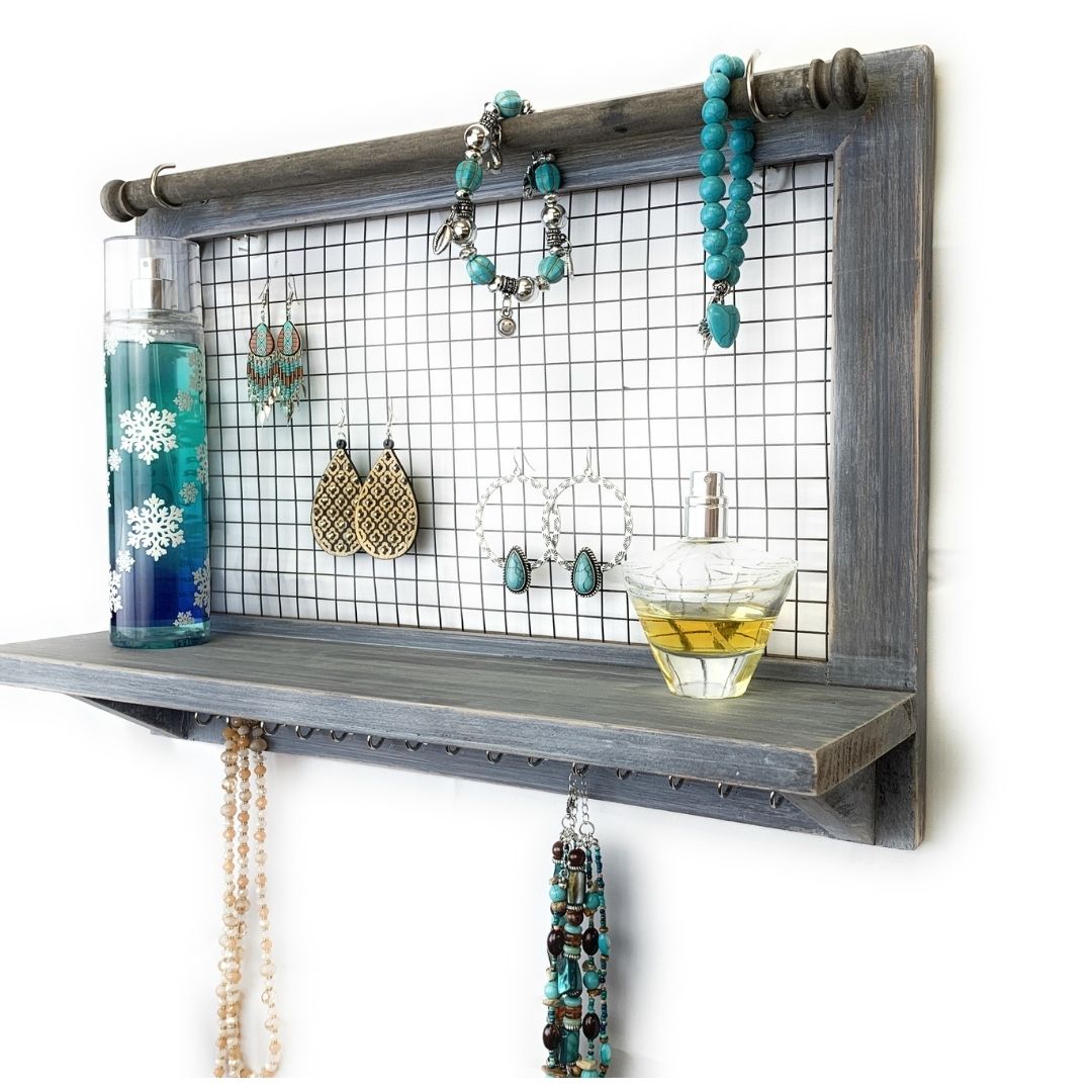 Rustic Wood Wall - mounted Jewelry Wooden Organizer - The Bronze Butterfly