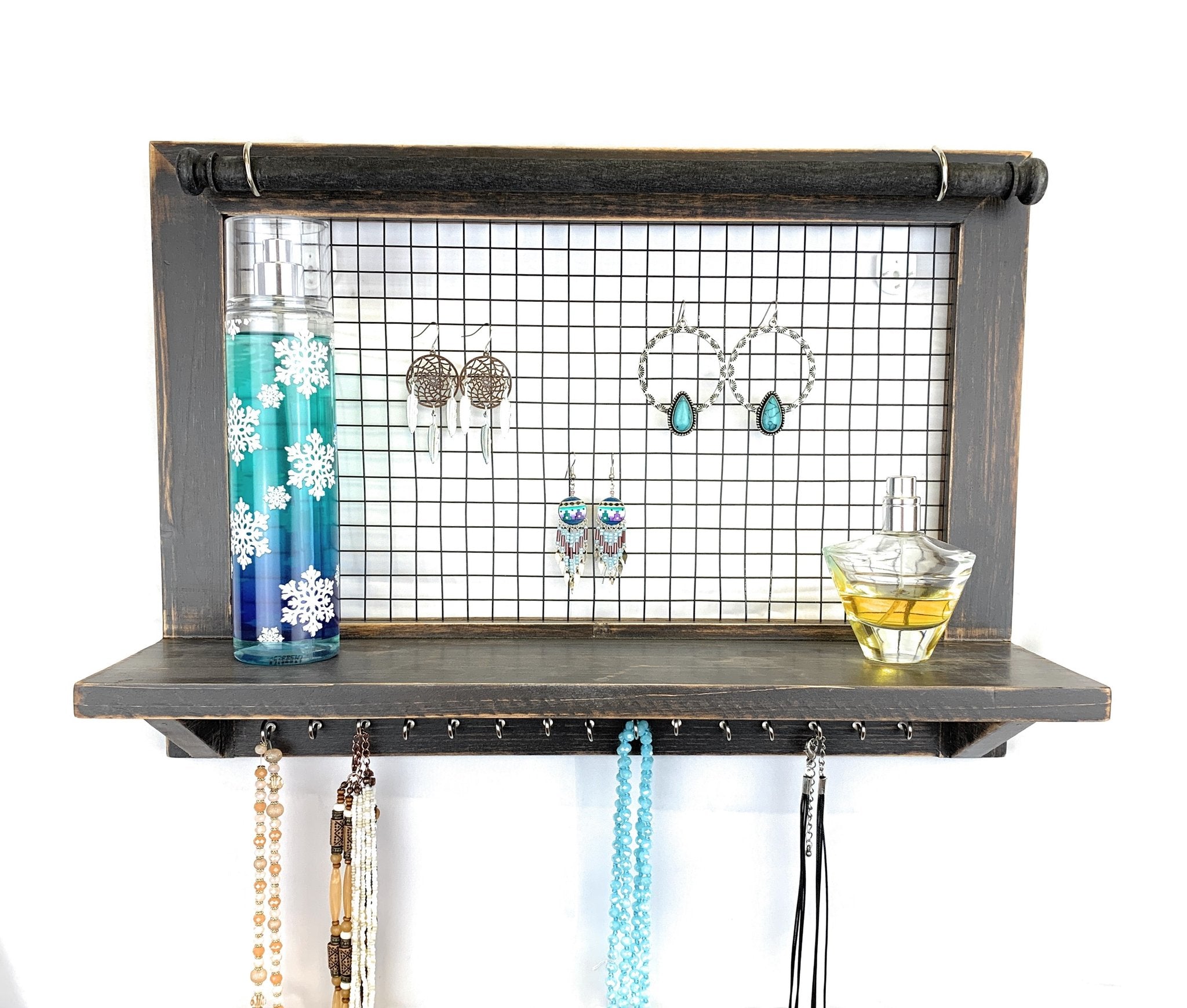 Rustic Wood Wall - mounted Jewelry Wooden Organizer - The Bronze Butterfly