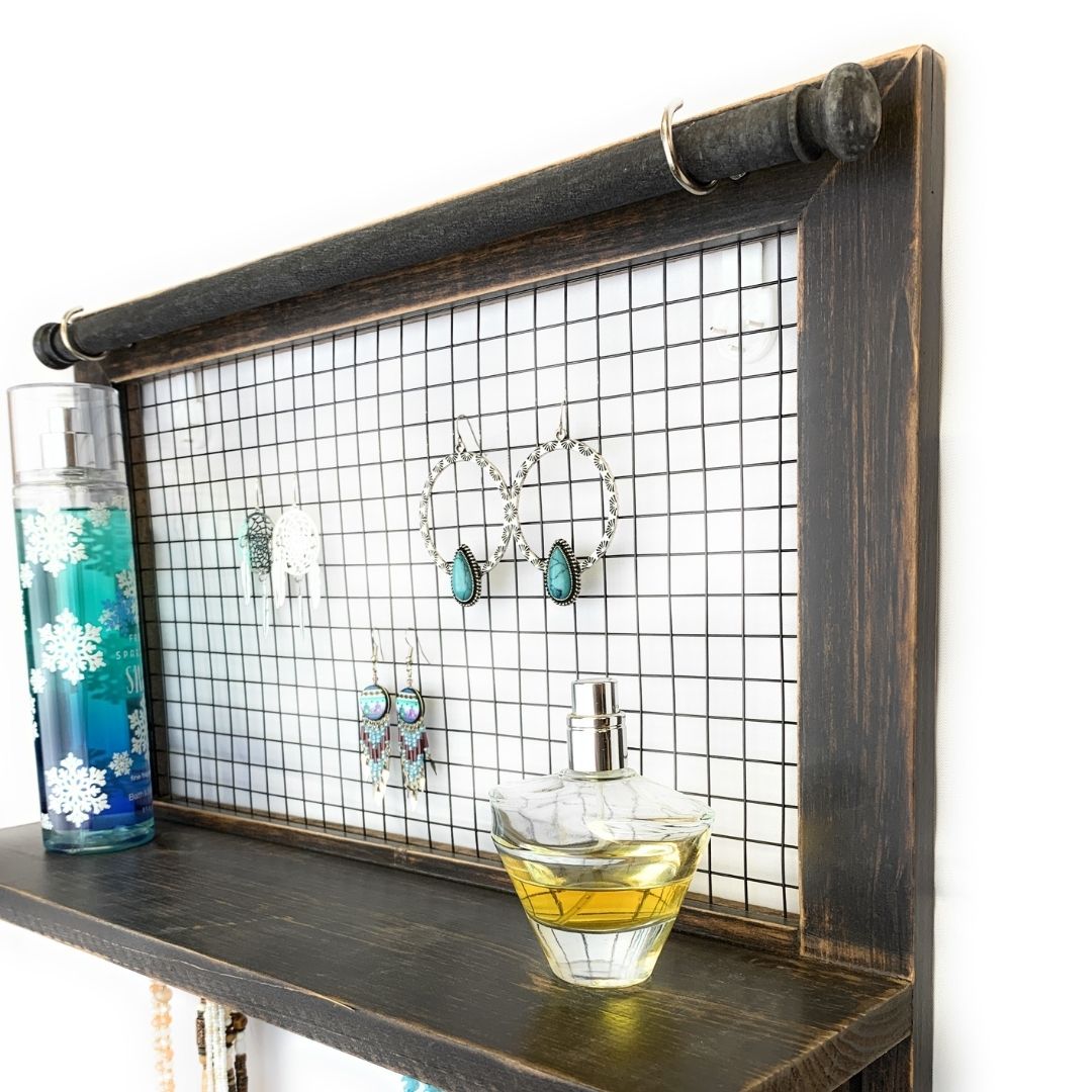 Rustic Wood Wall - mounted Jewelry Wooden Organizer - The Bronze Butterfly