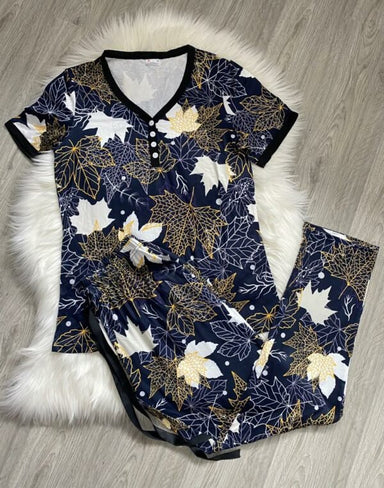 Shirley & Stone Navy Maple Leaf Pajama Set - The Bronze Butterfly