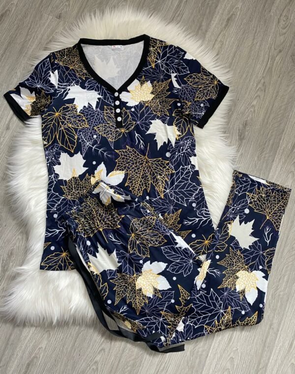 Shirley & Stone Navy Maple Leaf Pajama Set - The Bronze Butterfly