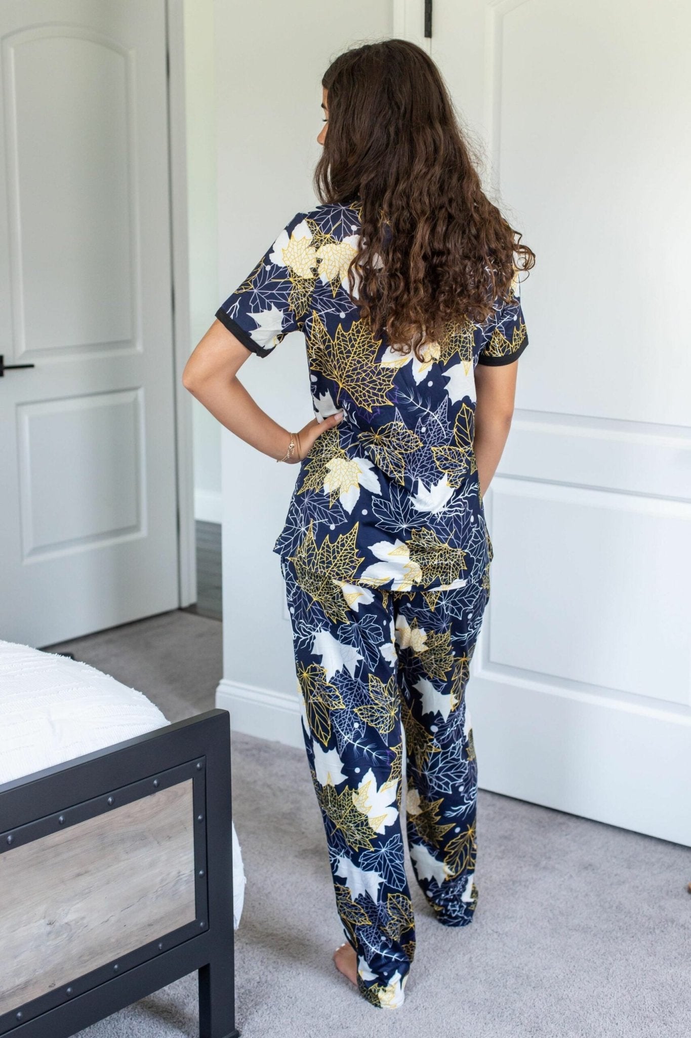 Shirley & Stone Navy Maple Leaf Pajama Set - The Bronze Butterfly