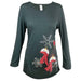 Snowman Patterned Women's Adult Dropped Back Hem Long Sleeve Charcoal Black Swing Top - The Bronze Butterfly