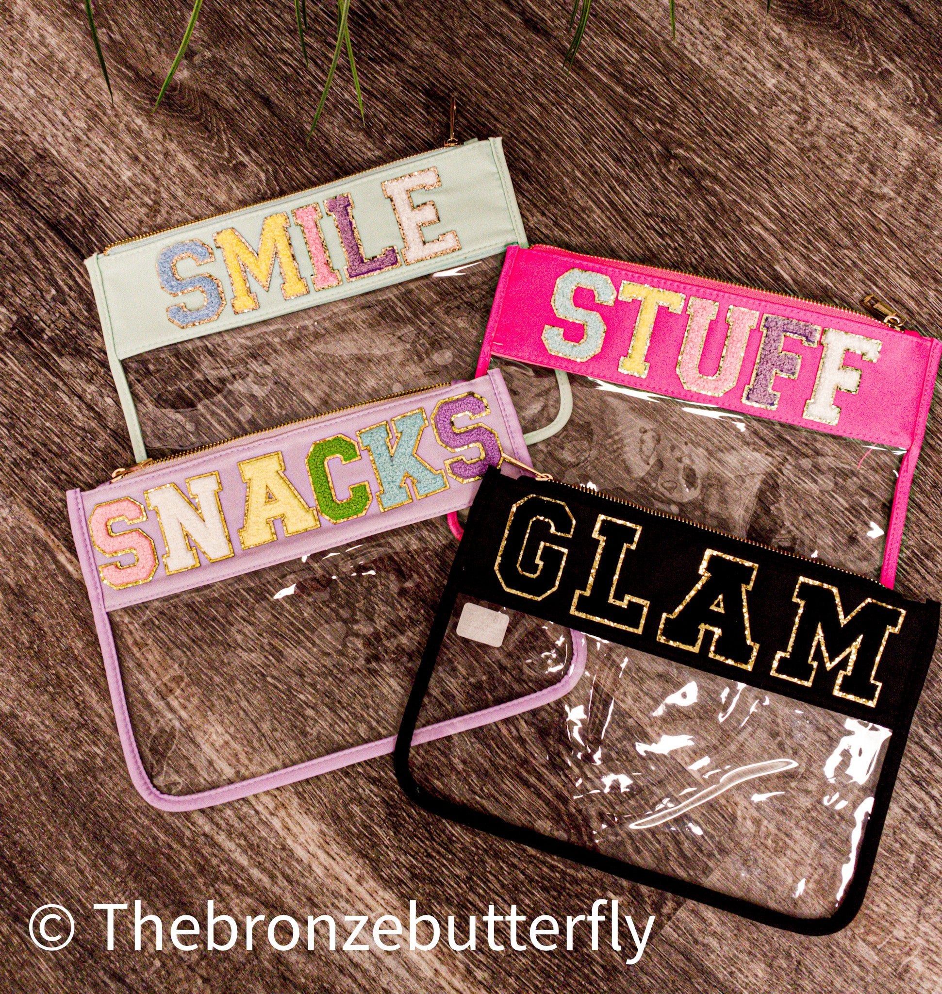 Trendy Travel Bags with SEWN on Chenille letters - The Bronze Butterfly
