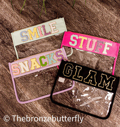 Trendy Travel Bags with SEWN on Chenille letters - The Bronze Butterfly